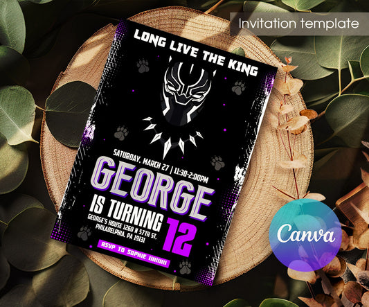 Black Panther Superhero Marvel customizable invitation template | Share or Print | boy | IG696