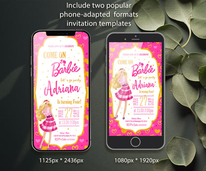 Barbie Pink customizable invitation template | Share or Print | girl | KM796