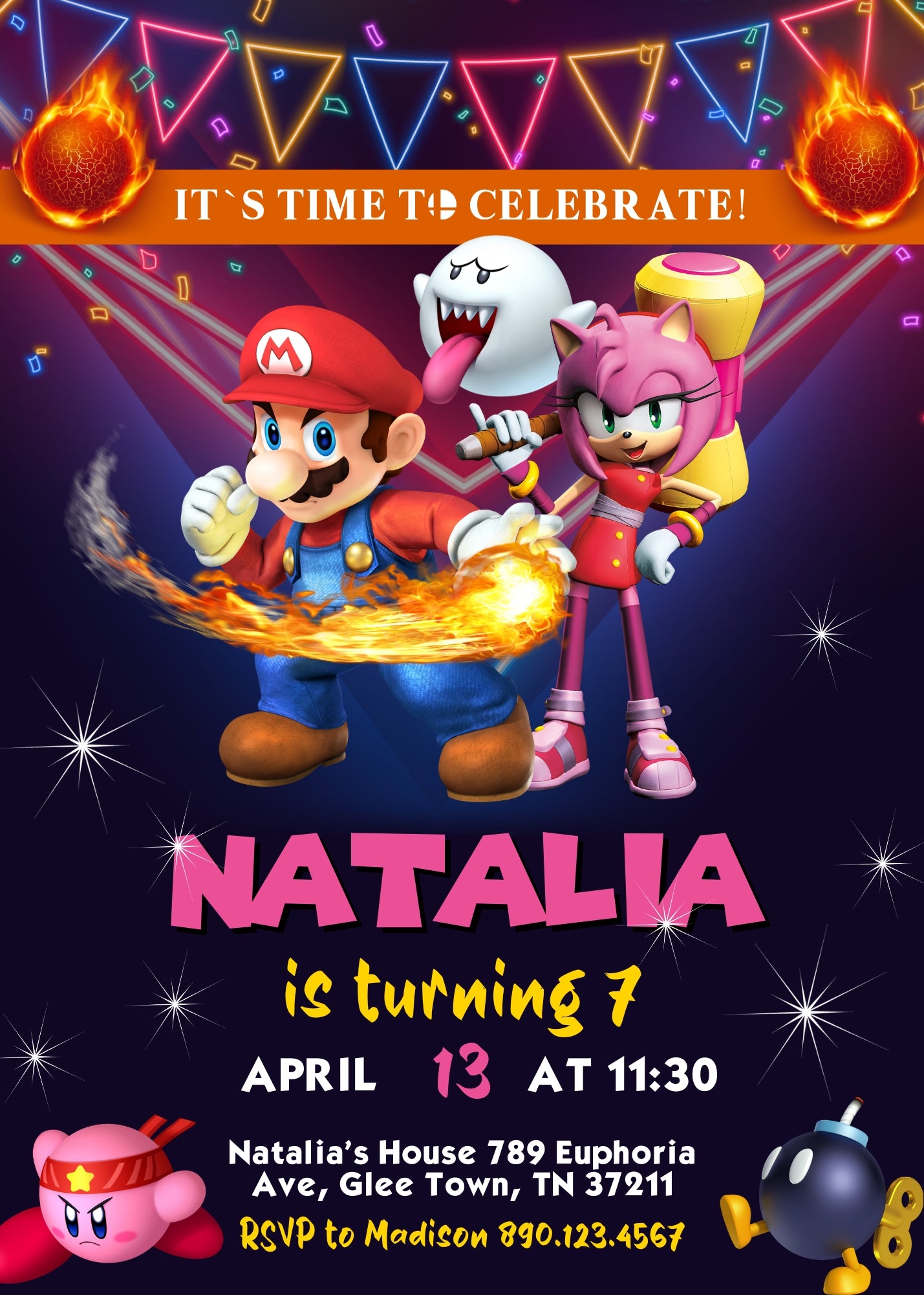 Super Smash Mario Bros customizable invitation template | Share or Print | ZE106