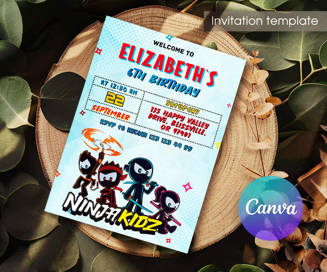Ninja Kidz TV customizable invitation template | Share or Print | GS016