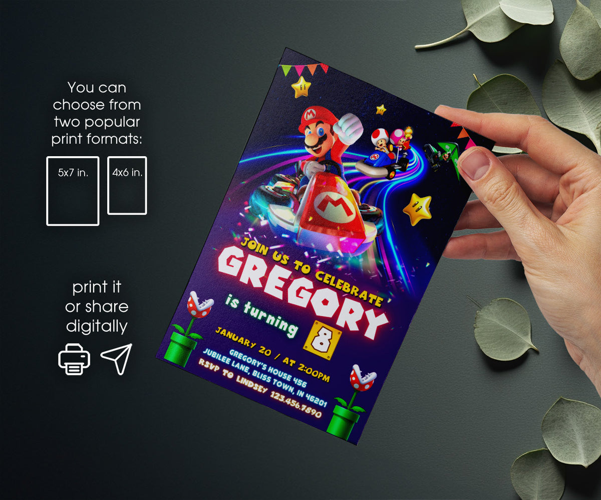 Mario Kart Gamer customizable invitation template | Share or Print | boy | MN586