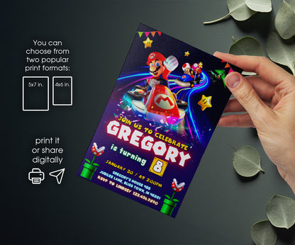 Mario Kart Gamer customizable invitation template | Share or Print | boy | MN586