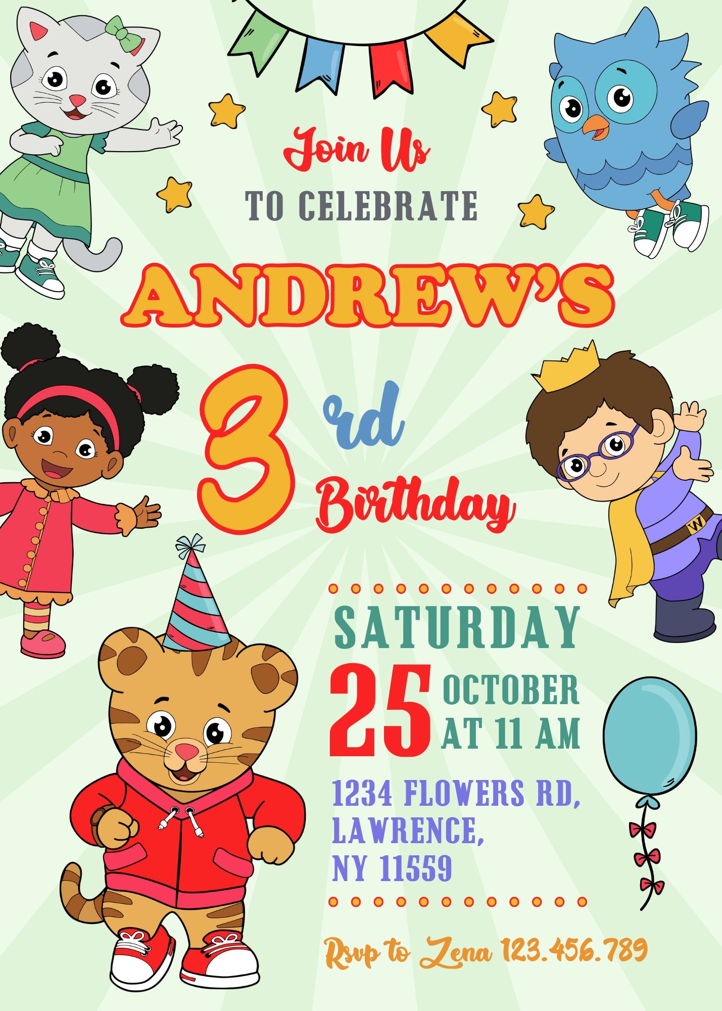 Daniel Tiger's Neighborhood customizable invitation template | Share or Print | HA007