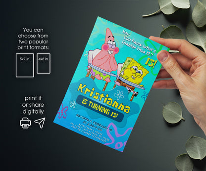 SpongeBob SquarePant customizable invitation template | Share or Print | ZY925