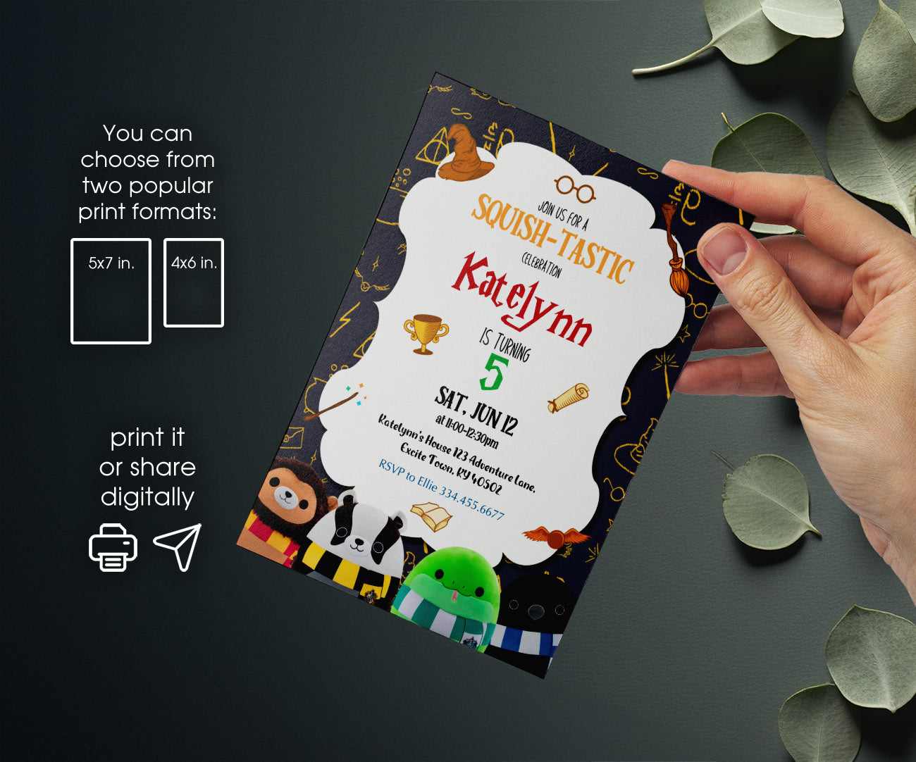 Squishmallows Harry Potter customizable invitation template | Share or Print | LO761