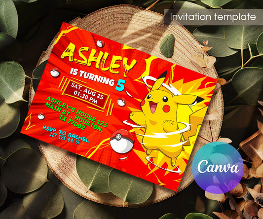 Pokemon Pikachu customizable invitation template | Share or Print | QO294