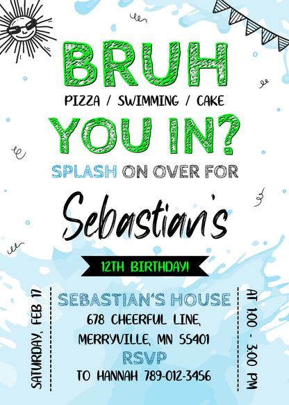 Bruh Pool customizable invitation template | Share or Print | boy | JF013