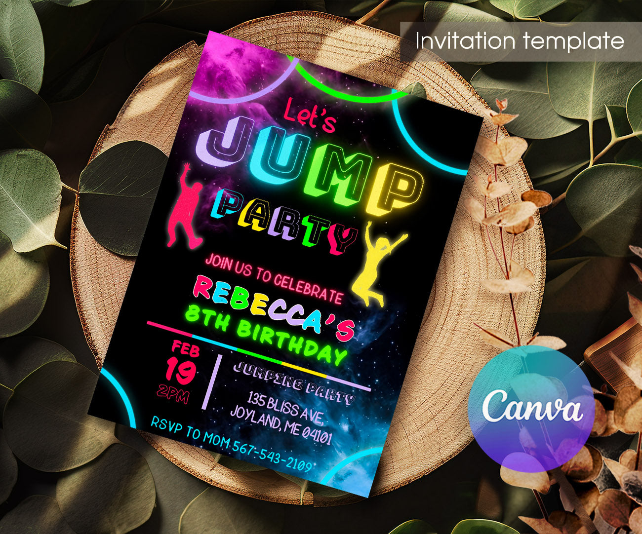Trampoline Jump Party customizable invitation template | Share or Print | XW984