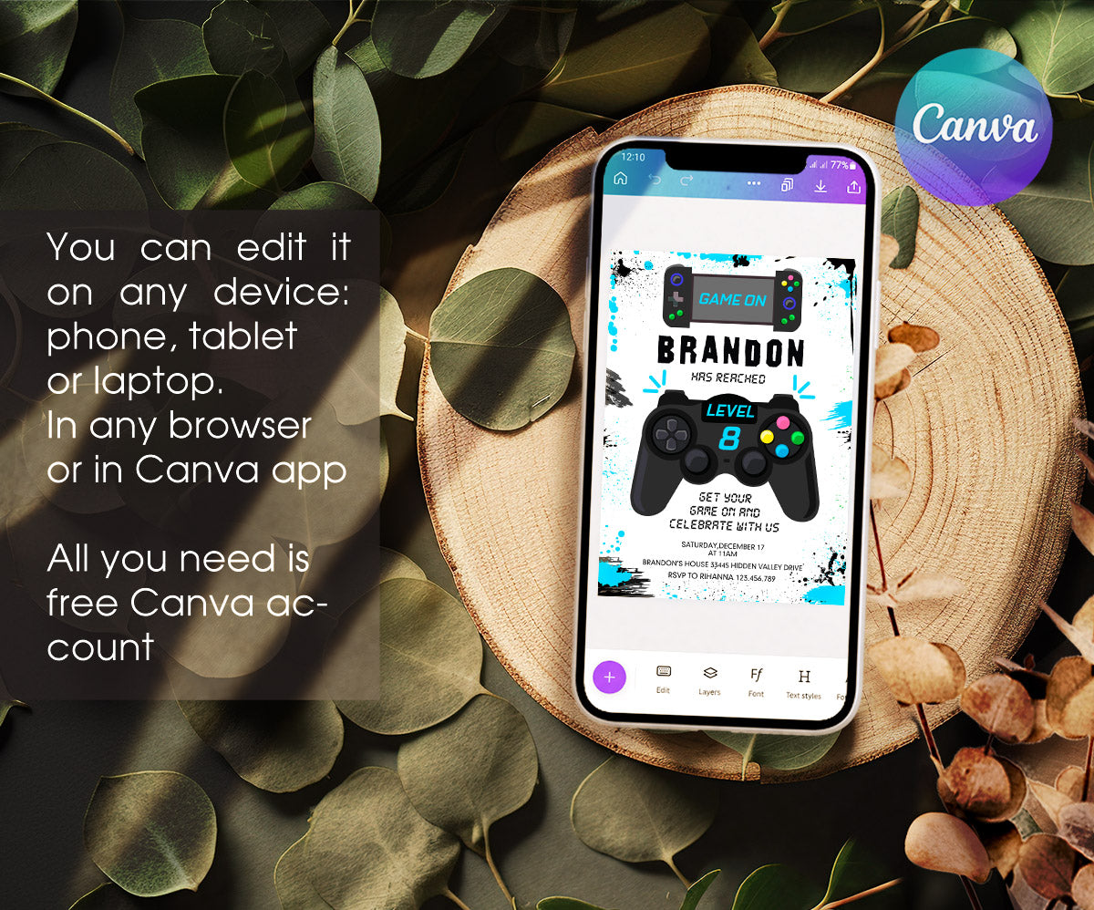 Gamer Party customizable invitation template | Share or Print | boy | JF611