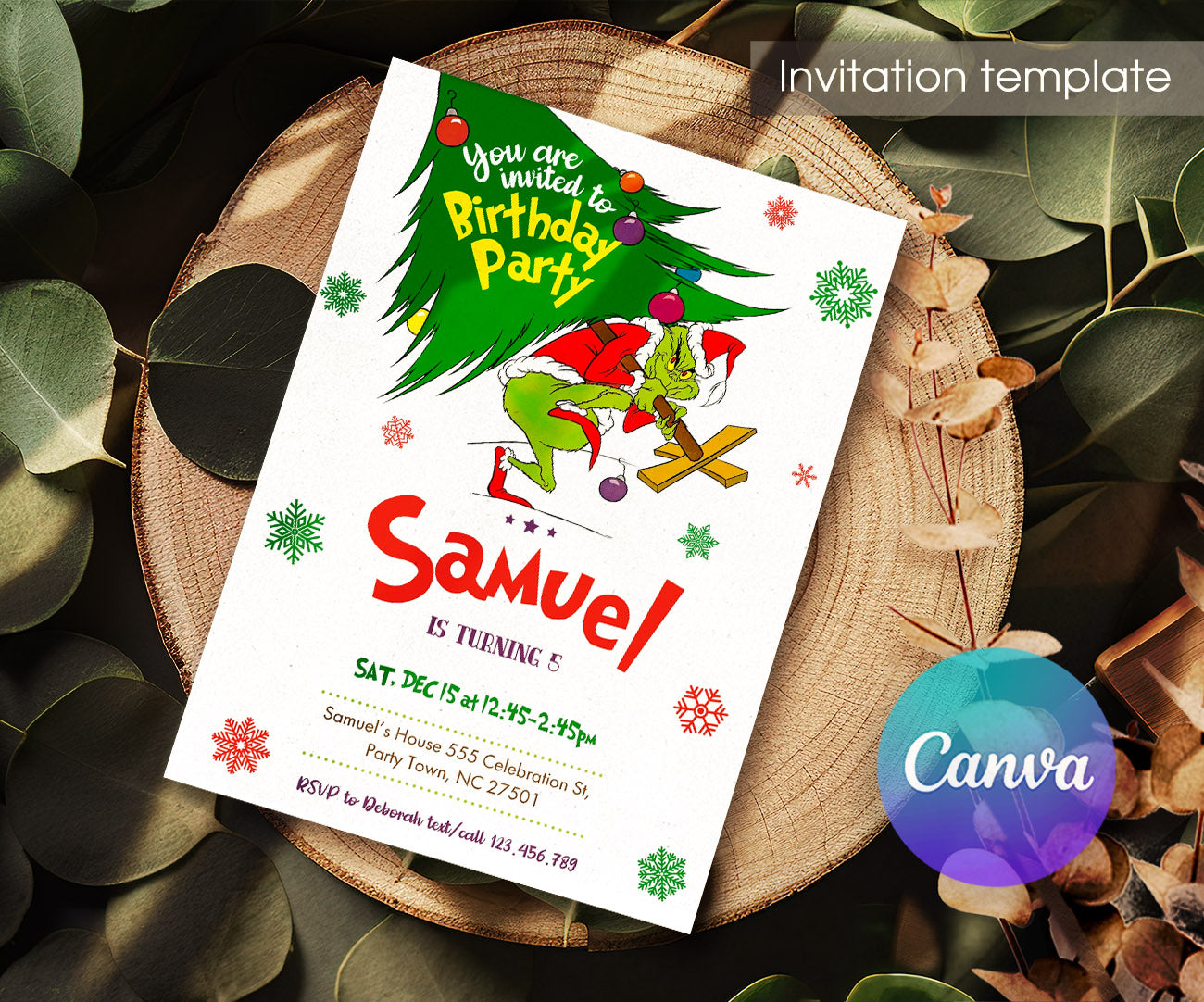 Dr Seuss How the Grinch Stole Christmas customizable invitation template | Share or Print | UY646