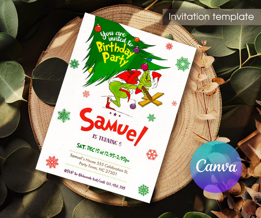 Dr Seuss How the Grinch Stole Christmas customizable invitation template | Share or Print | UY646