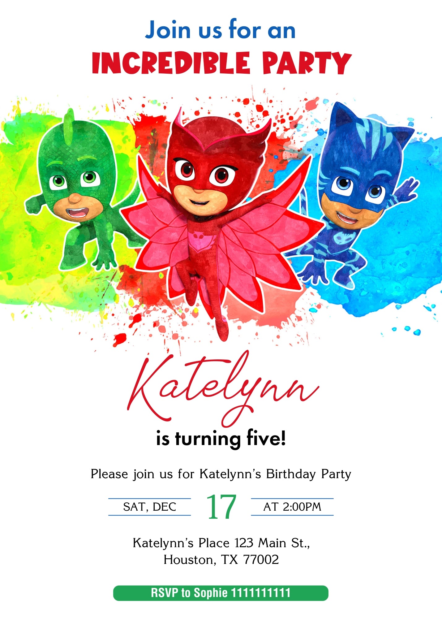 PJ Masks customizable invitation template | Share or Print | XF875