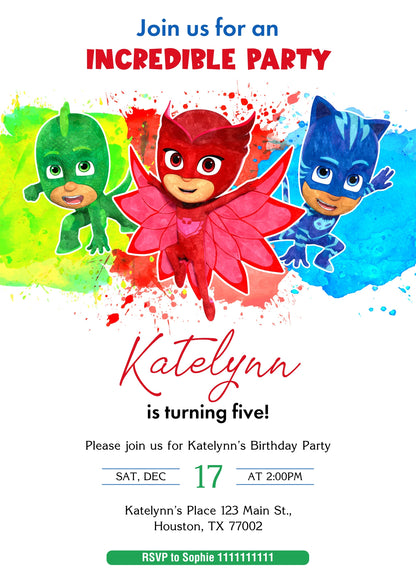 PJ Masks customizable invitation template | Share or Print | XF875