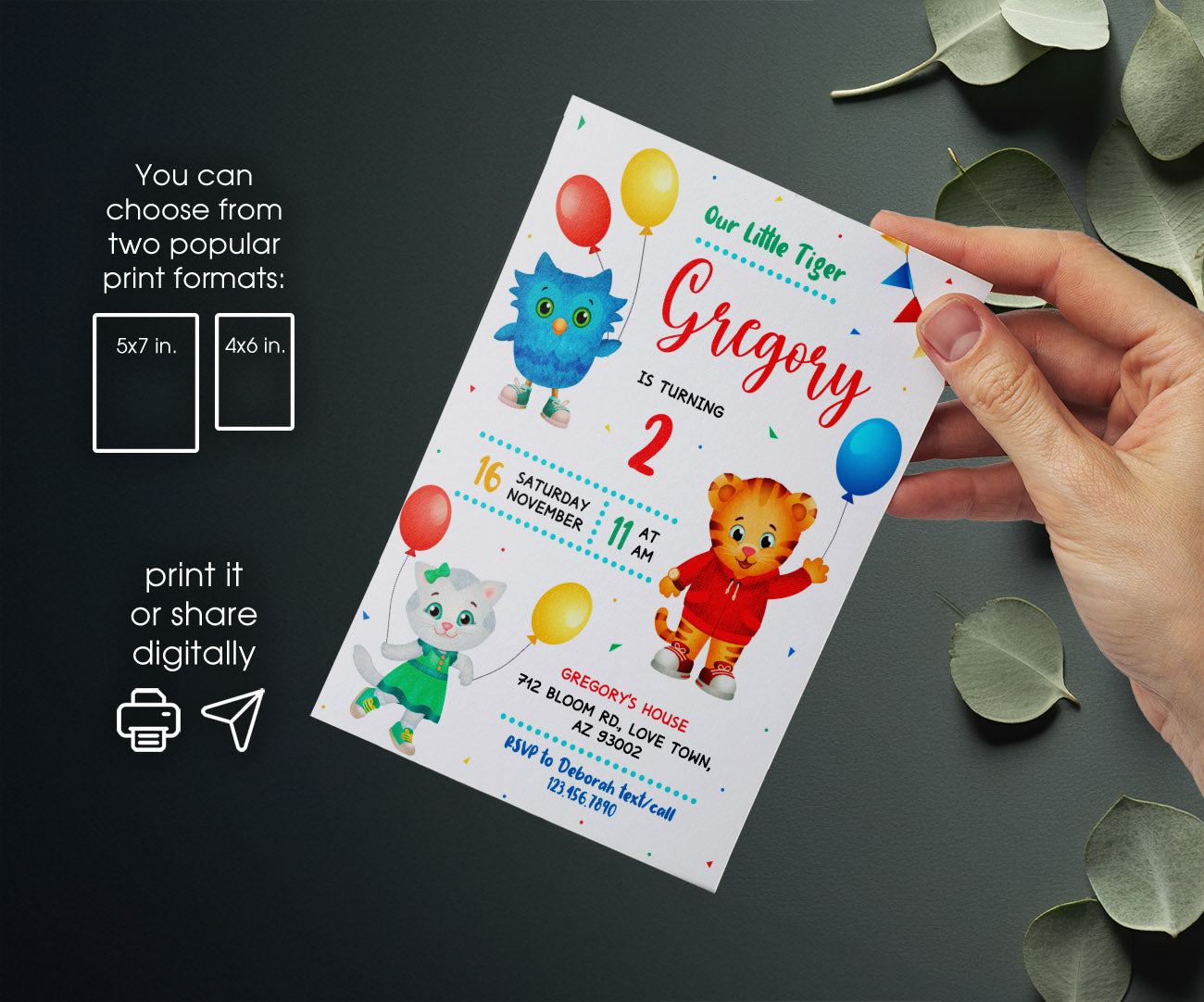 Daniel Tiger's Neighborhood customizable invitation template | Share or Print | JK081
