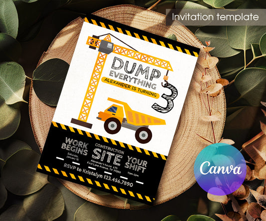 Dump Truck Construction customizable invitation template | Share or Print | boy | NO701