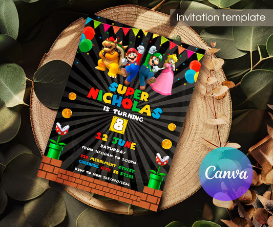 Super Mario Bros customizable invitation template | Share or Print | PG511