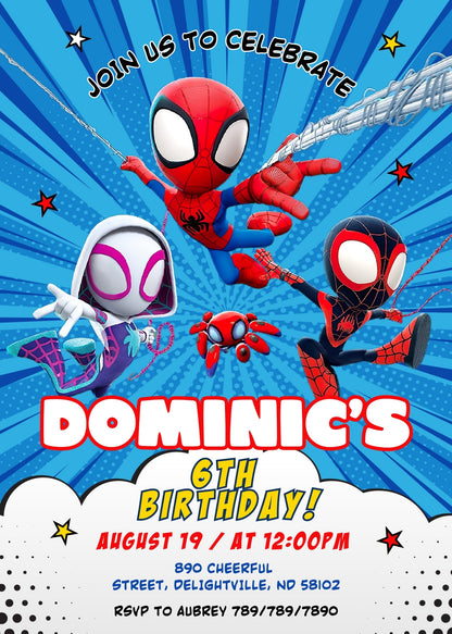 Spidey and His Amazing Friends customizable invitation template | Share or Print | boy | CG129