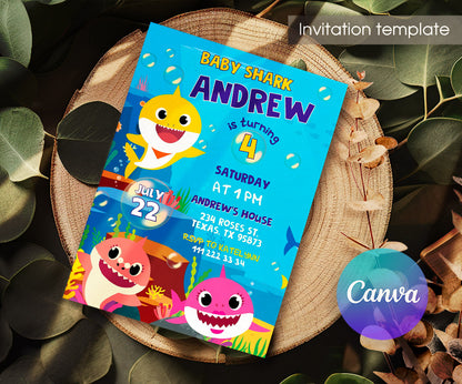 Baby Shark customizable invitation template | Share or Print | VN943