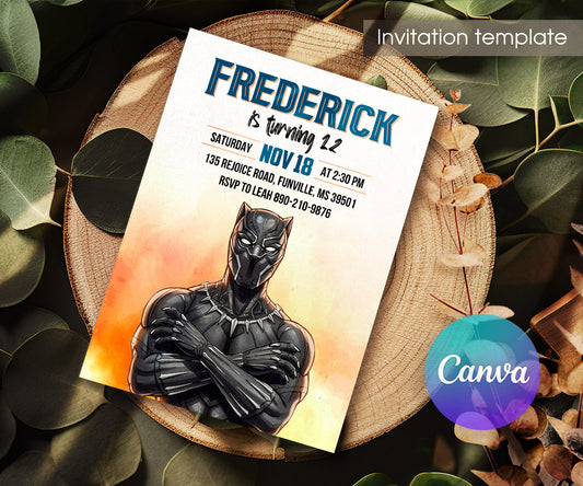 Black Panther Superhero Marvel customizable invitation template | Share or Print | boy | YU287