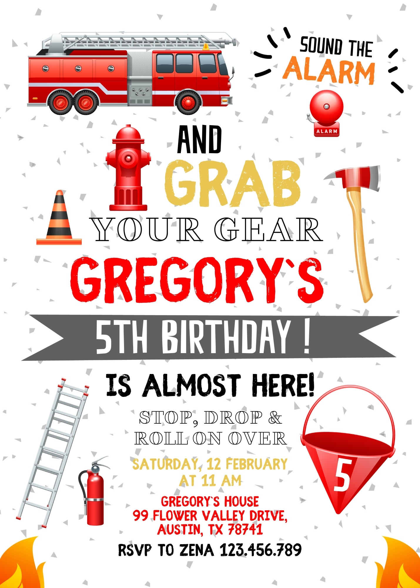 Firetruck Firefighter Fire Truck customizable invitation template | Share or Print | boy | ND058