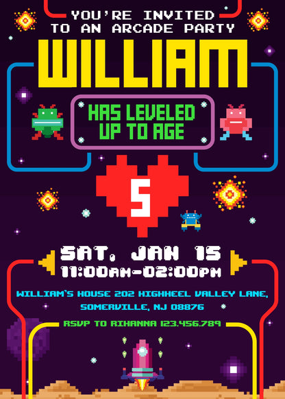 Arcade Gamer customizable invitation template | Share or Print | KK286
