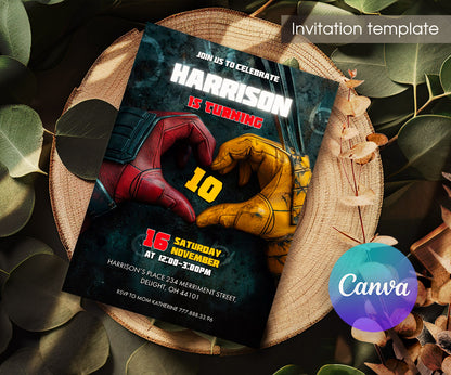 Deadpool Wolverine Marvel customizable invitation template | Share or Print | boy | ZC591