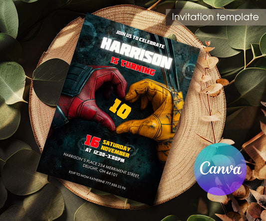 Deadpool Wolverine Marvel customizable invitation template | Share or Print | boy | ZC591