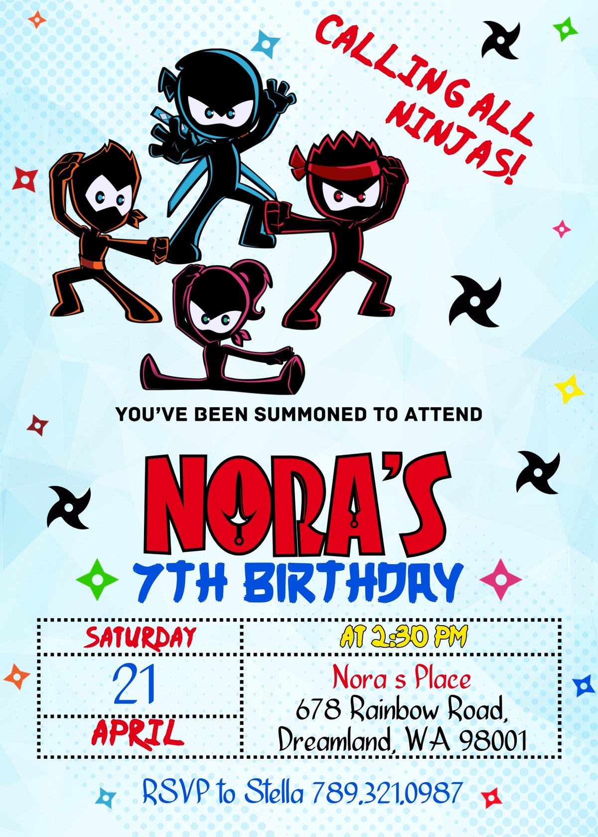 Ninja Kidz TV customizable invitation template | Share or Print | BD584