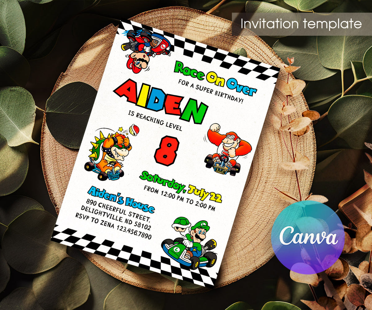 Mario Kart Gamer customizable invitation template | Share or Print | boy | LW948