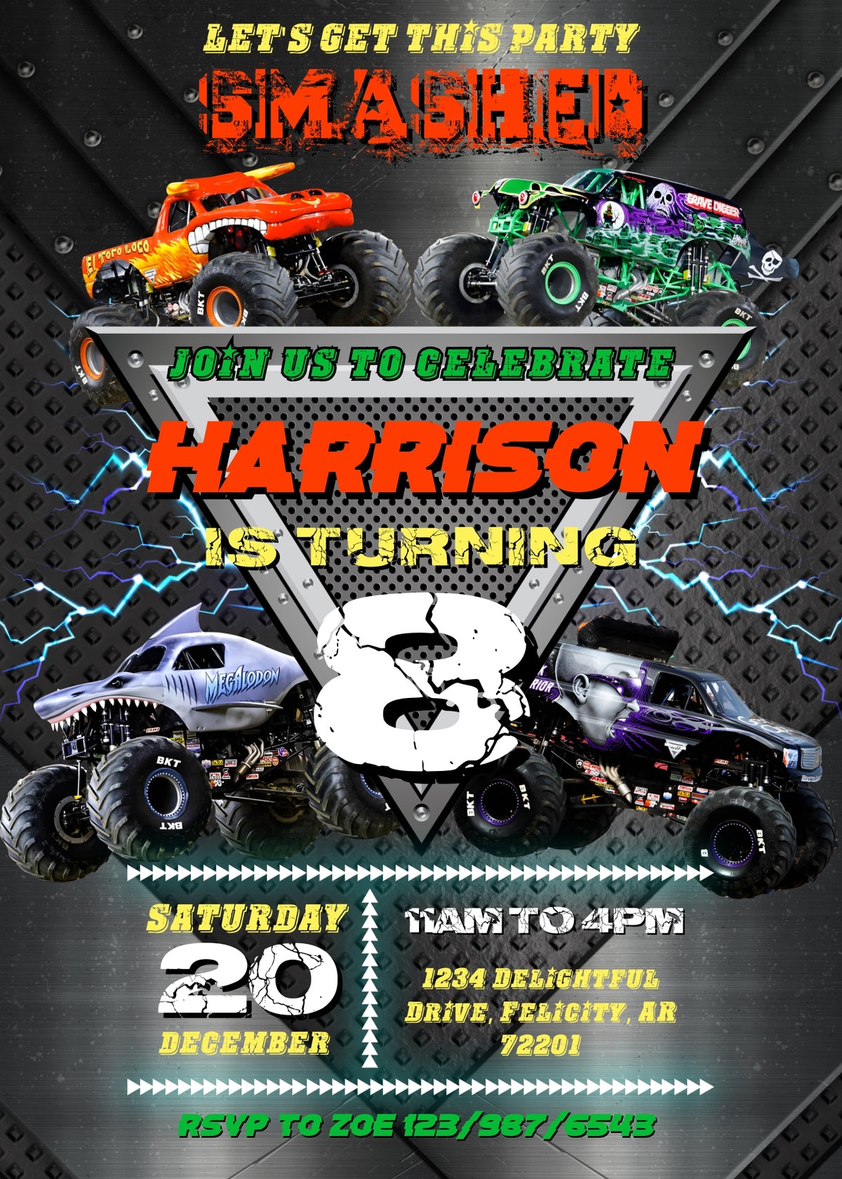 Monster Jam  Monster Truck customizable invitation template | Share or Print | boy | OG434
