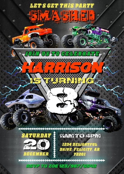 Monster Jam  Monster Truck customizable invitation template | Share or Print | boy | OG434