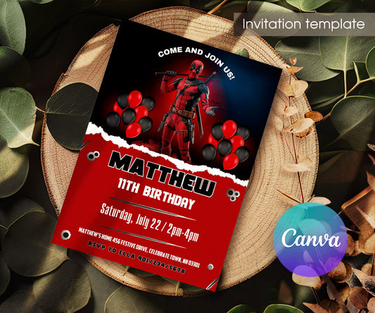 Deadpool Marvel customizable invitation template | Share or Print | boy | YX491
