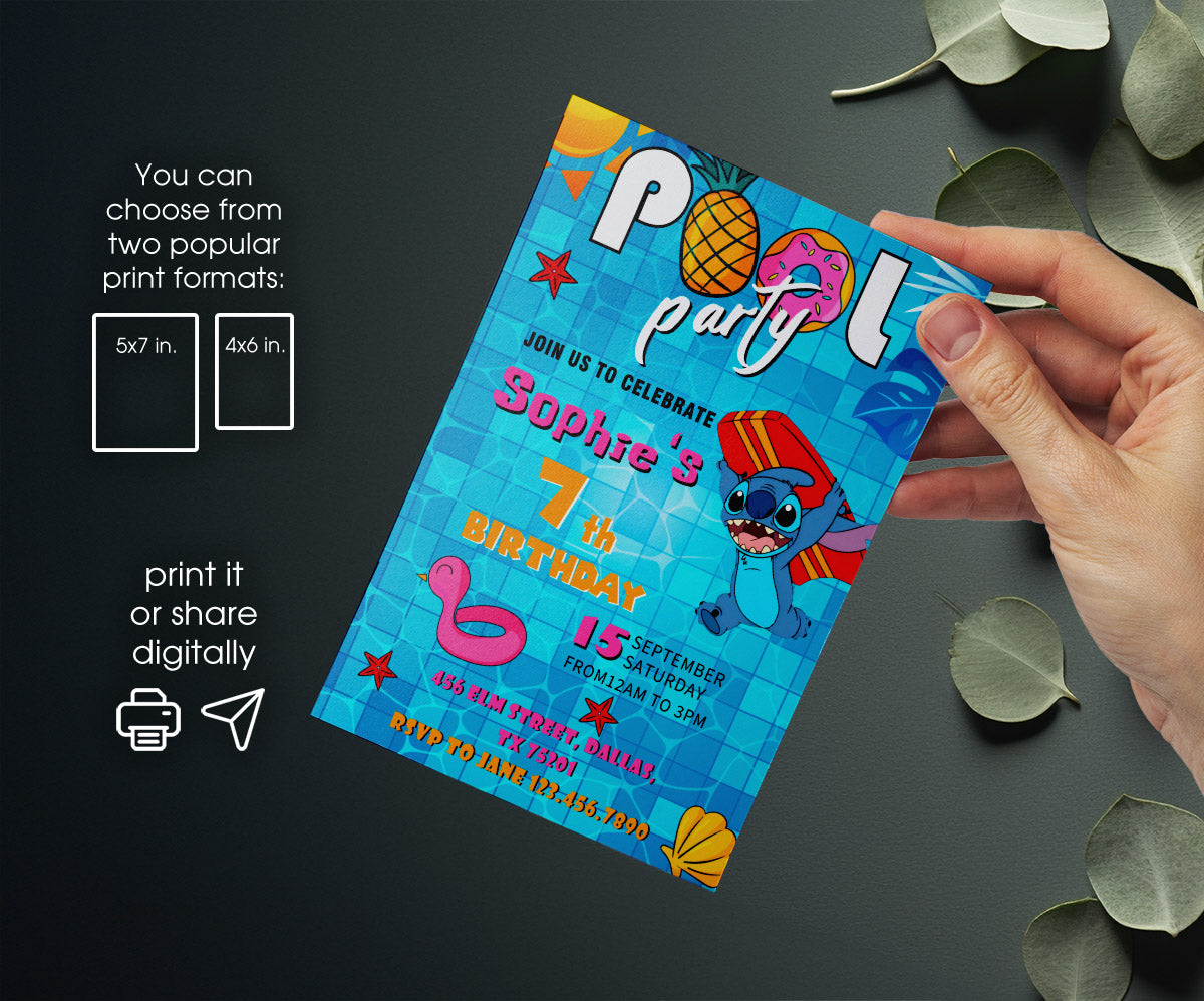 Lilo & Stitch Pool customizable invitation template | Share or Print | EW188