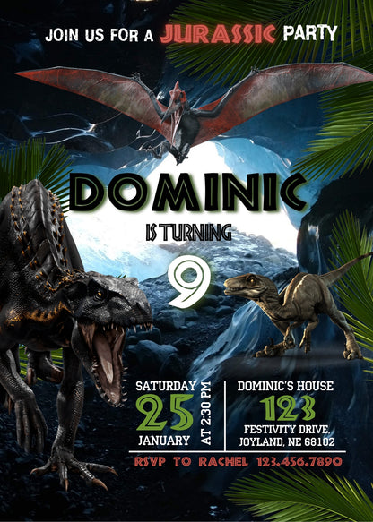 Jurassic Park Dinosaur customizable invitation template | Share or Print | FL477