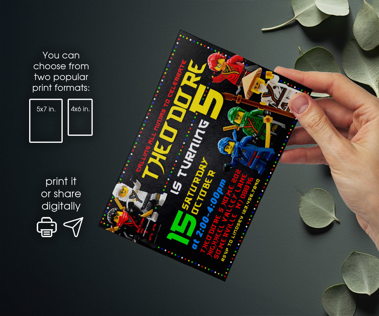 Ninjago Minifigures Lego customizable invitation template | Share or Print | EQ348