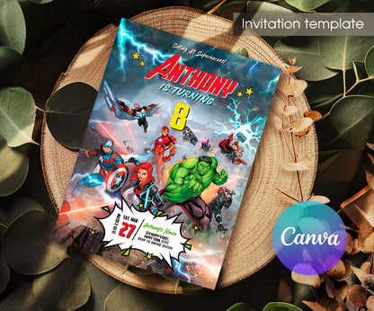 Avengers Marvel Superhero customizable invitation template | Share or Print | boy | XD776
