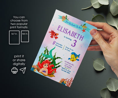 Ariel The Little Mermaid customizable invitation template | Share or Print | girl | MQ123