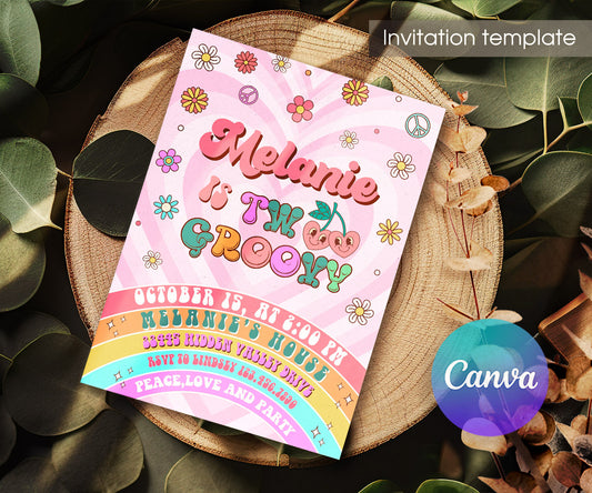 Groovy Second Birthday customizable invitation template | Share or Print | UH274