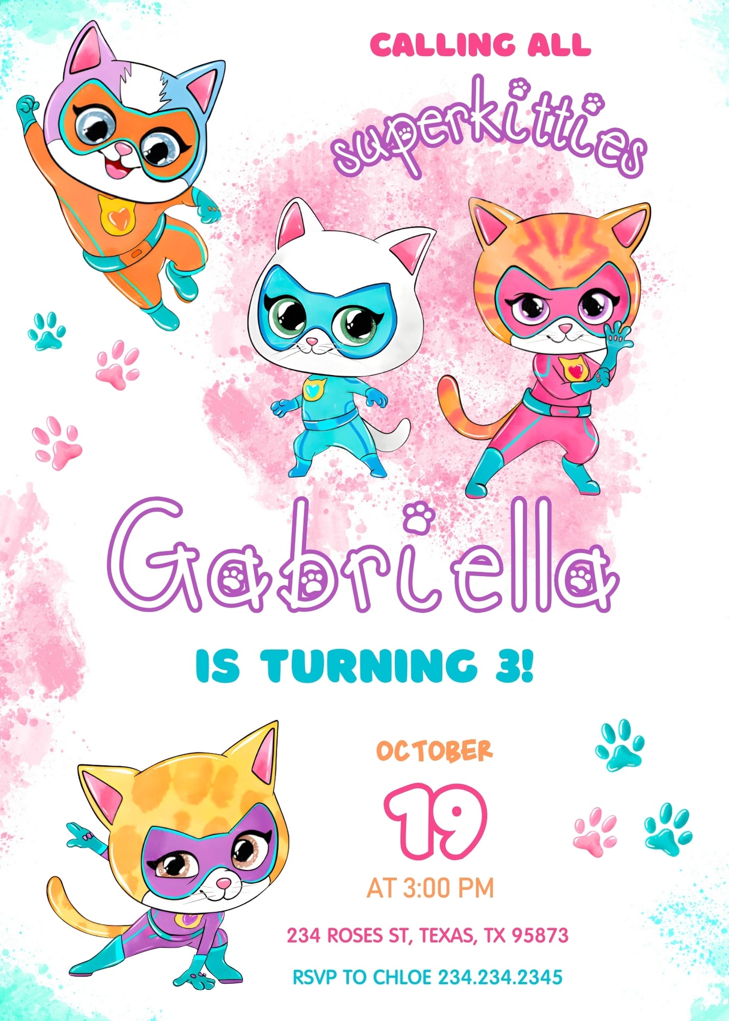 SuperKitties customizable invitation template | Share or Print | DG597