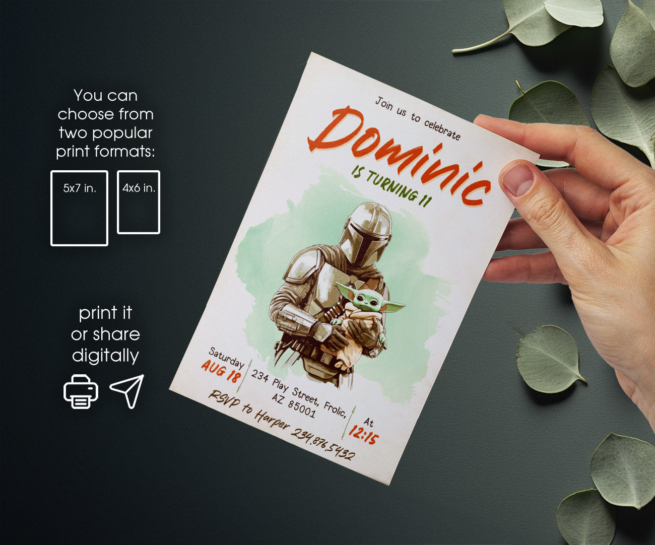 The Mandalorian Star Wars Grogu customizable invitation template | Share or Print | boy | UJ913