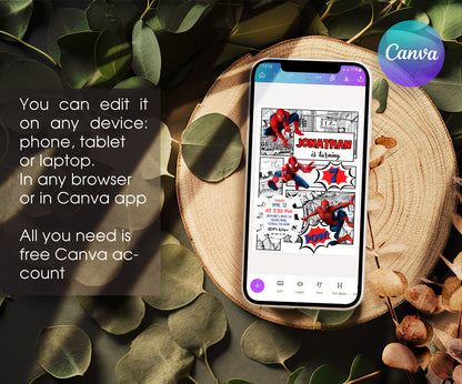 Spiderman Marvel Superhero customizable invitation template | Share or Print | boy | TK599