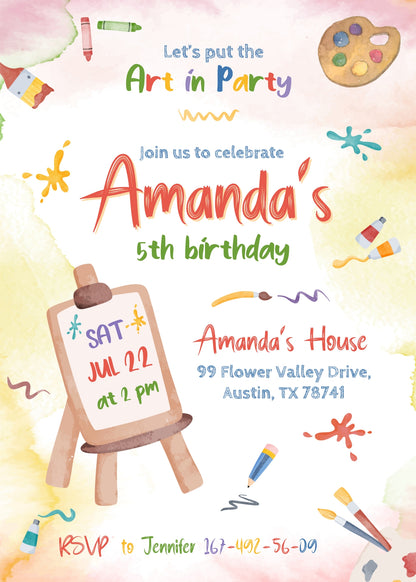 Art Party customizable invitation template | Share or Print | girl | VL235