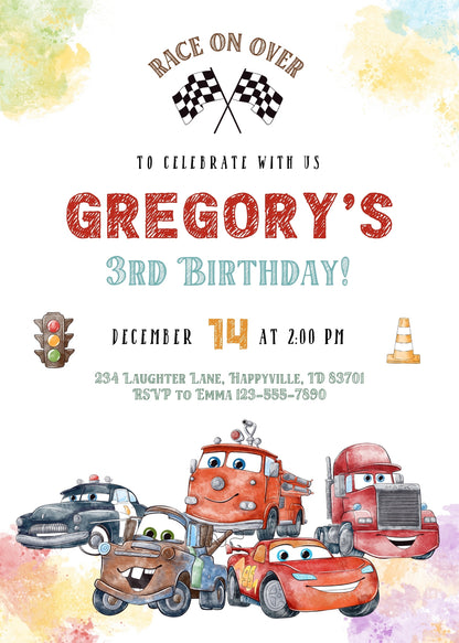 Cars Lightning McQueen customizable invitation template | Share or Print | boy | EA513