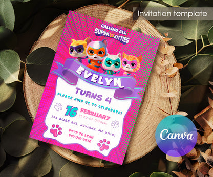 SuperKitties customizable invitation template | Share or Print | WB312