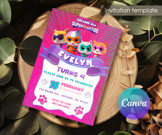 SuperKitties customizable invitation template | Share or Print | WB312