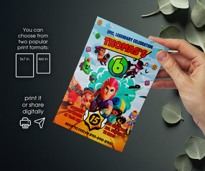 Brawl Stars Gamer customizable invitation template | Share or Print | OJ270
