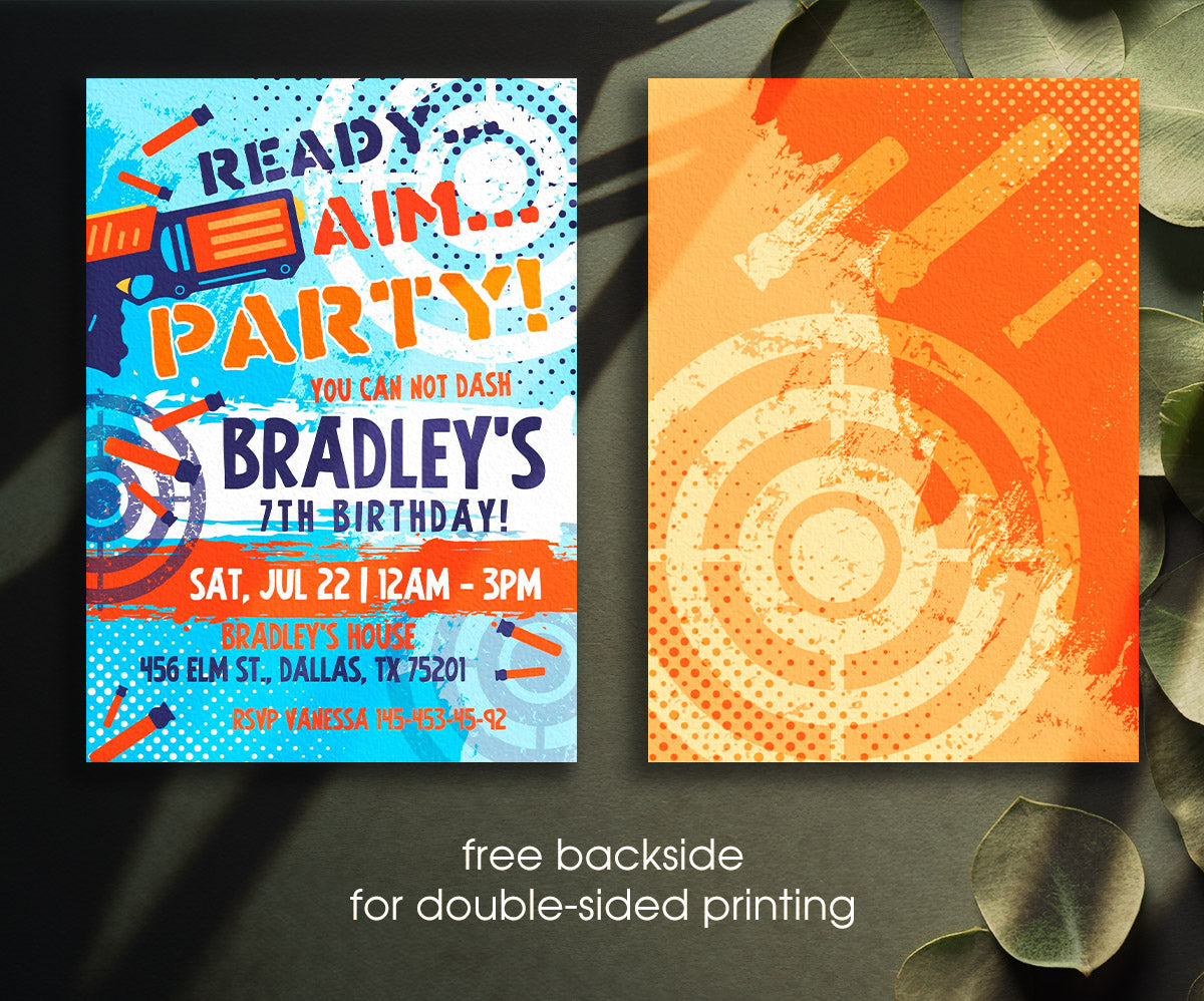 Dart Gun NERF Blaster customizable invitation template | Share or Print | boy | LL792