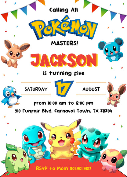 Pokemon Pikachu customizable invitation template | Share or Print | NQ470