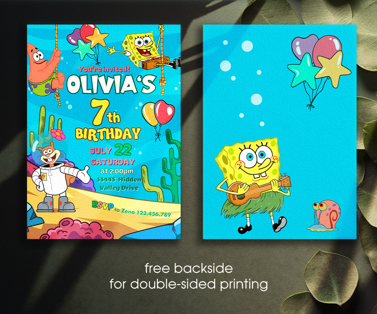 SpongeBob SquarePant customizable invitation template | Share or Print | EZ341