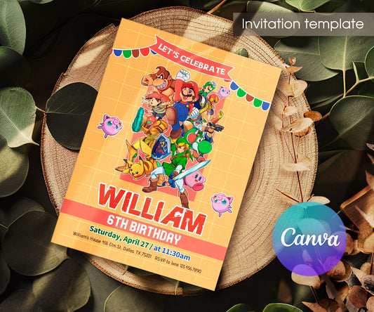 Super Smash Mario Bros customizable invitation template | Share or Print | ZD871